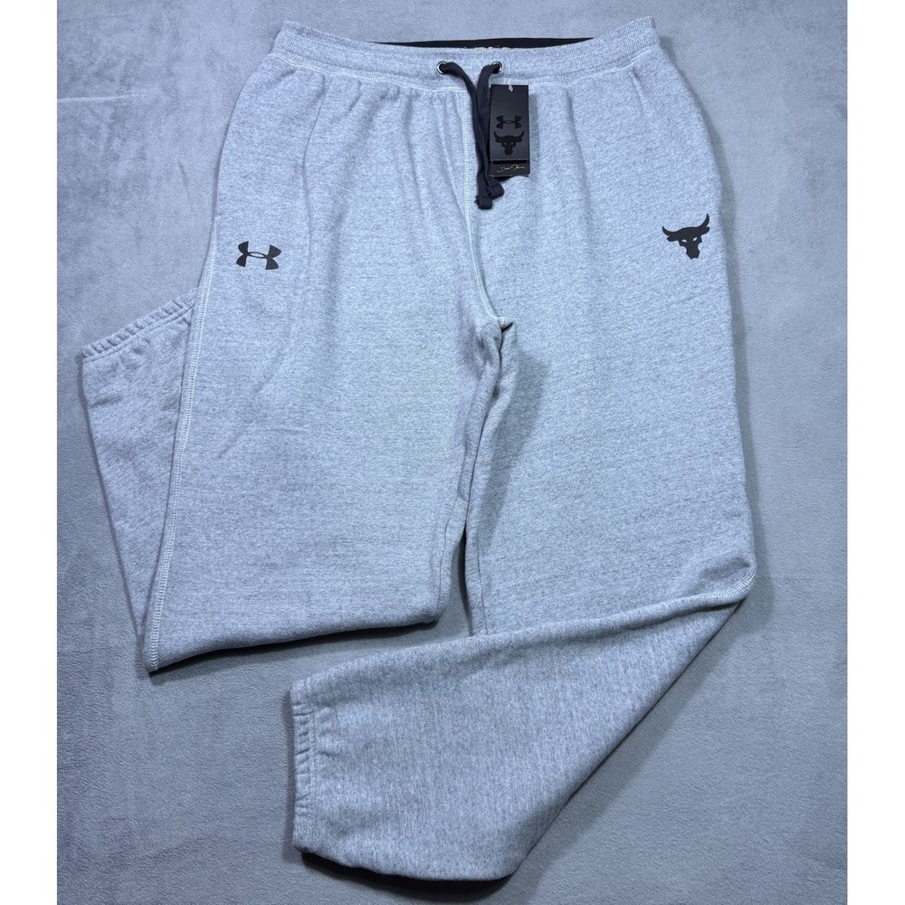 Under Armour Project Rock Sweatpants Mens XL Gray Fleece Tapered Training NEW